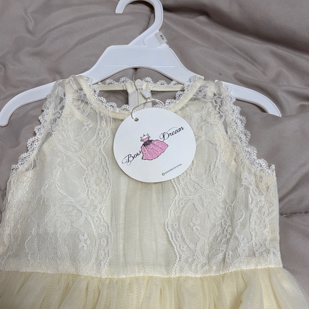 Girls Cream Lace Tulle Easter Dress - Picture 2 of 6